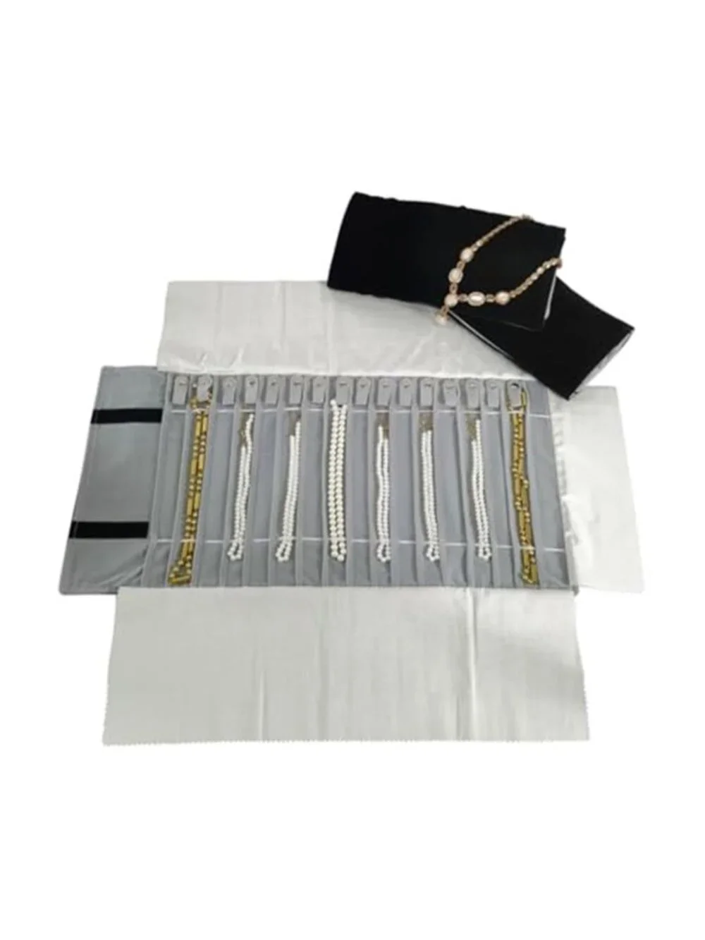 Velvet Jewelry Roll Necklace Organizer Travel Storage Case Tangle Free Bag